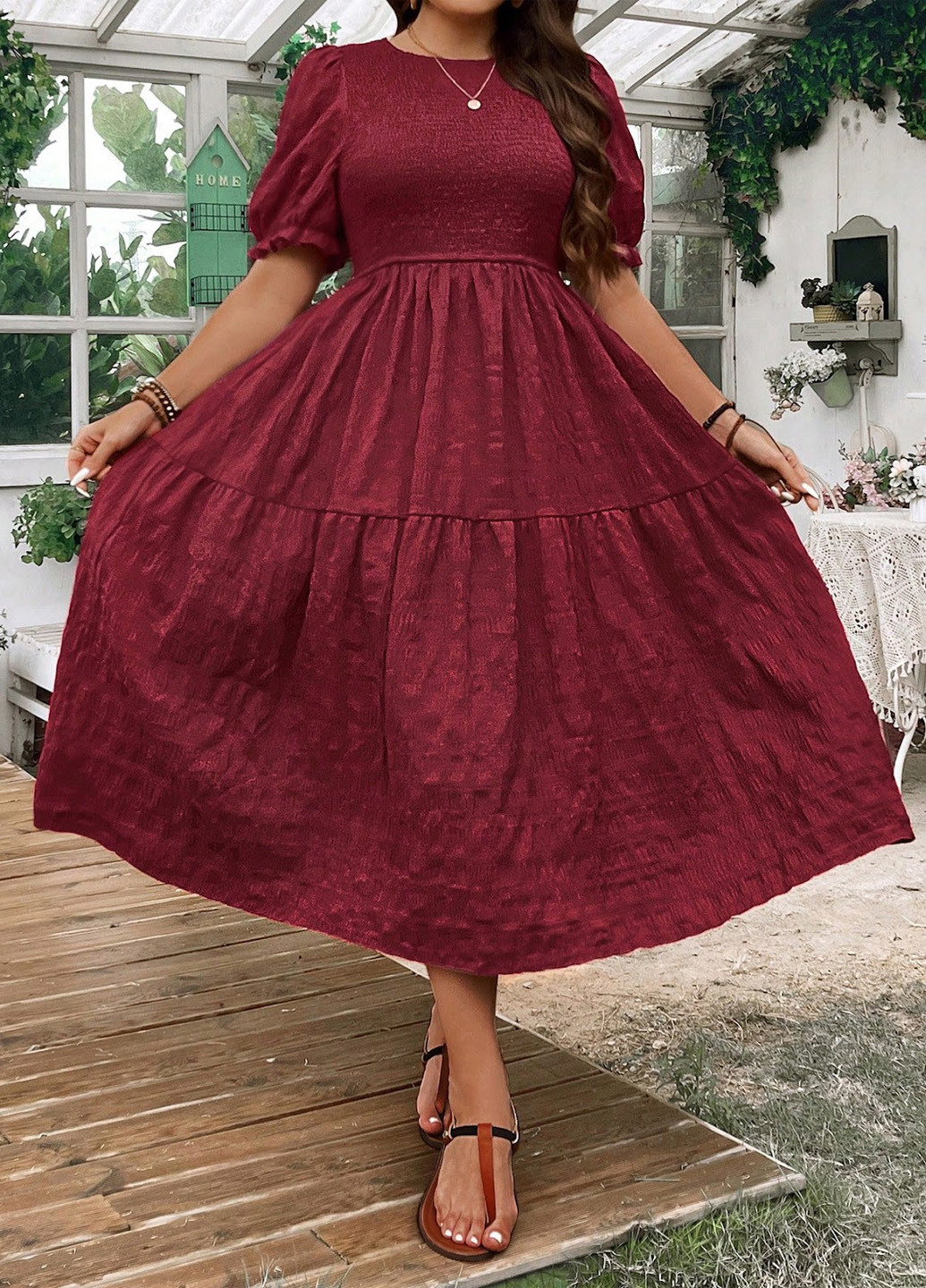 Бордова кежуал сукня а-силует SHEIN однотонна