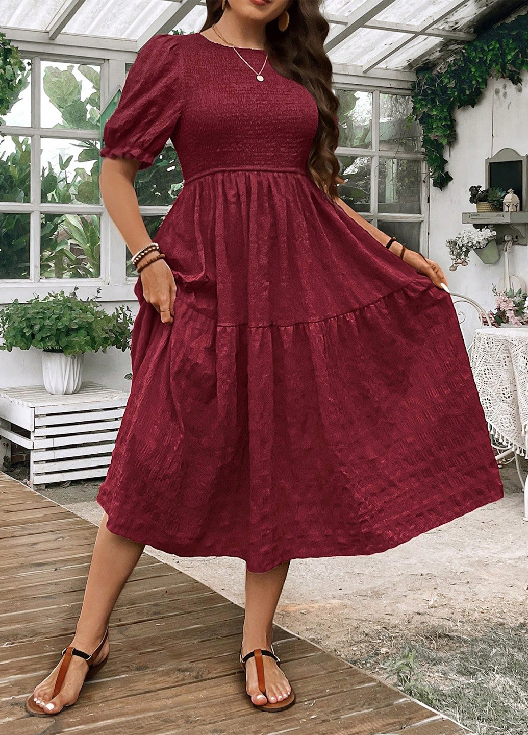 Бордова кежуал сукня а-силует SHEIN однотонна