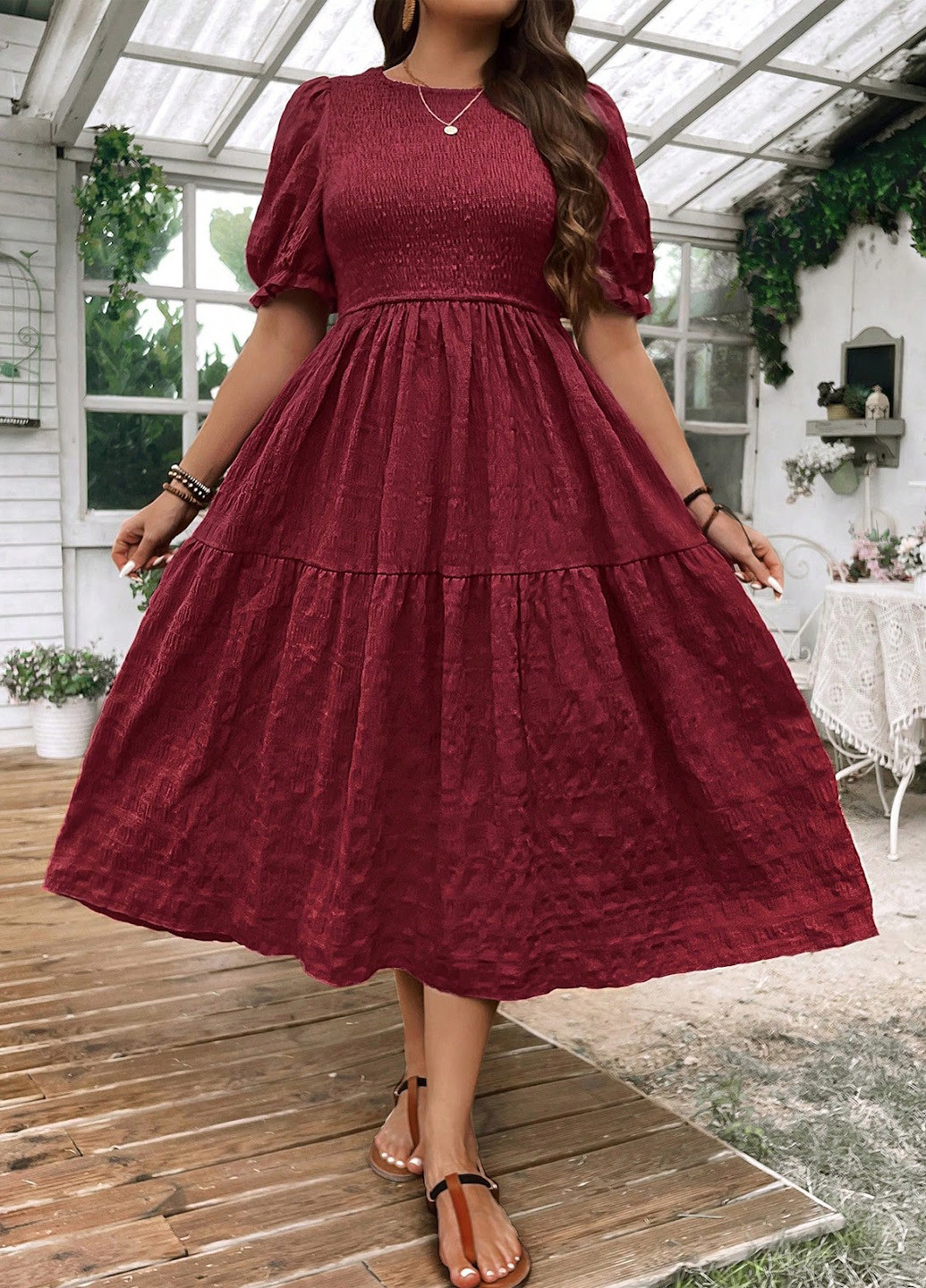 Бордова кежуал сукня а-силует SHEIN однотонна