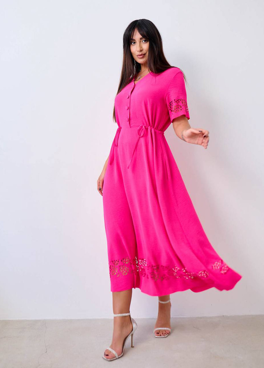 Малиновое кэжуал платье клеш LibeAmore однотонное