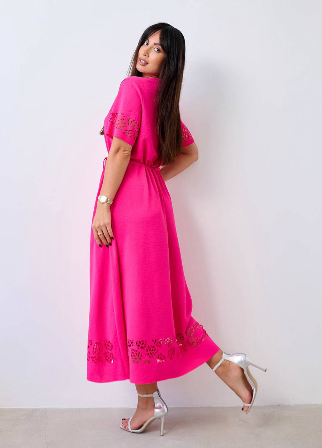 Малиновое кэжуал платье клеш LibeAmore однотонное