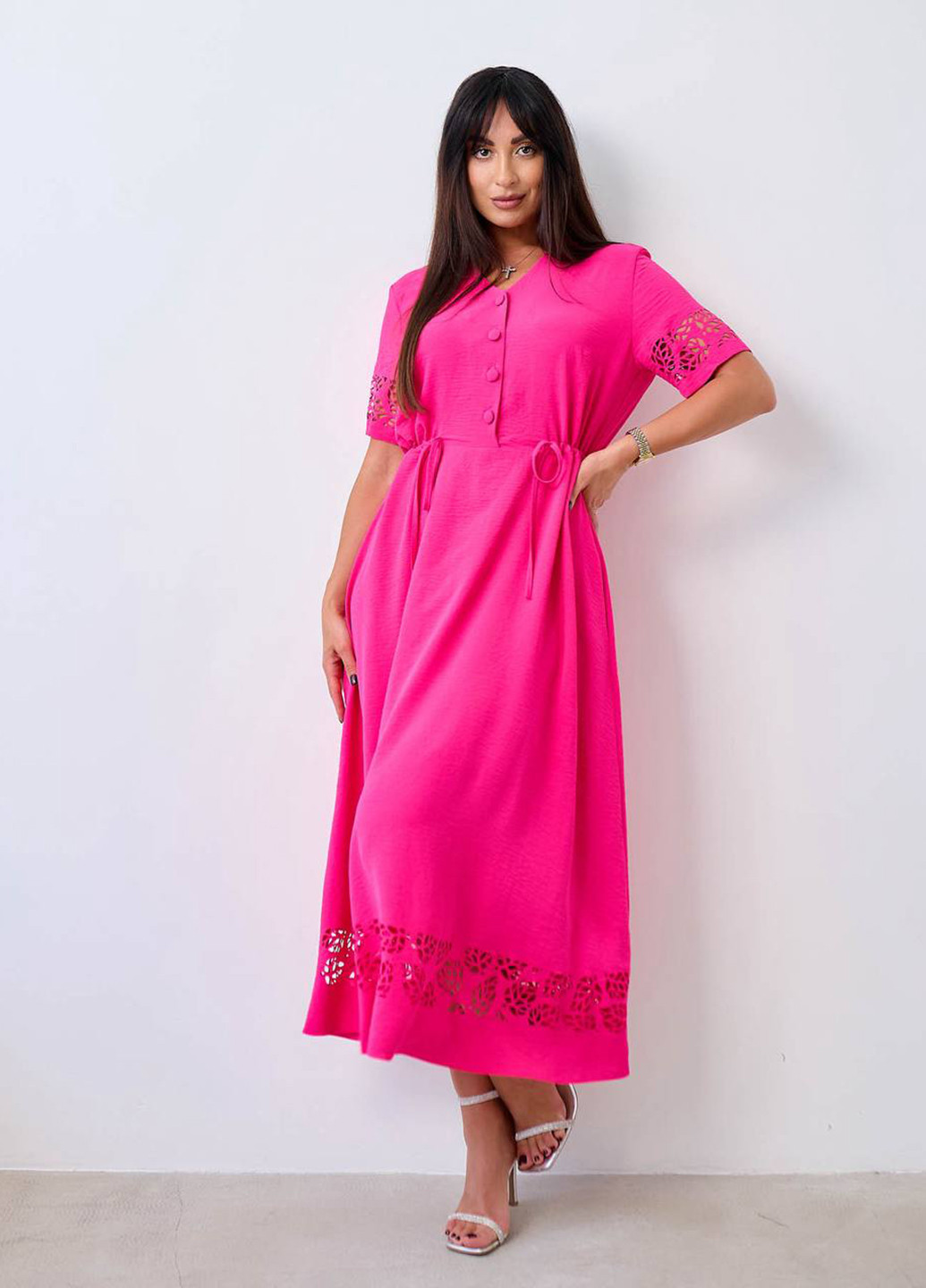 Малиновое кэжуал платье клеш LibeAmore однотонное