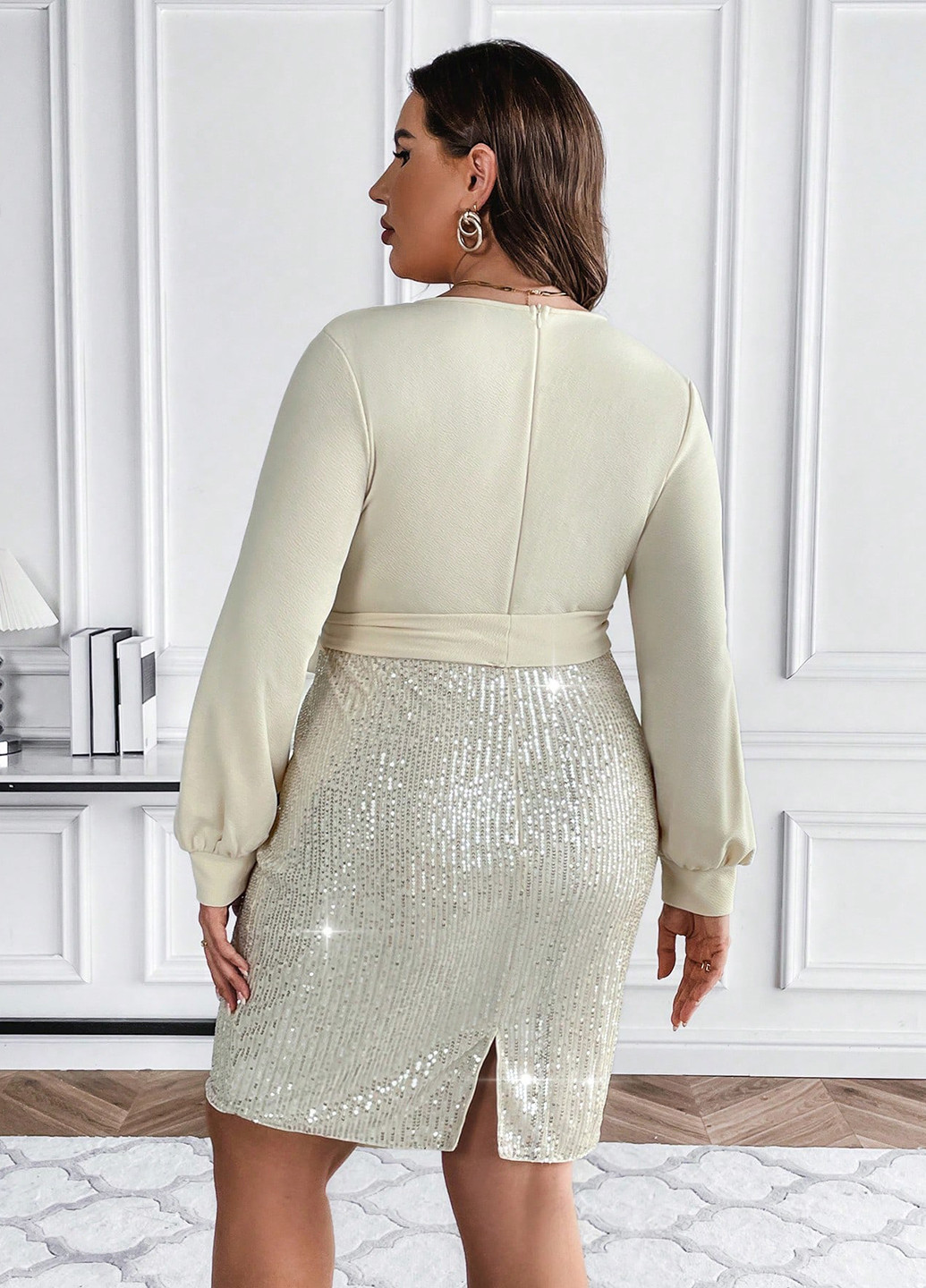 Кремовое вечернее, праздничный платье на запах SHEIN однотонное