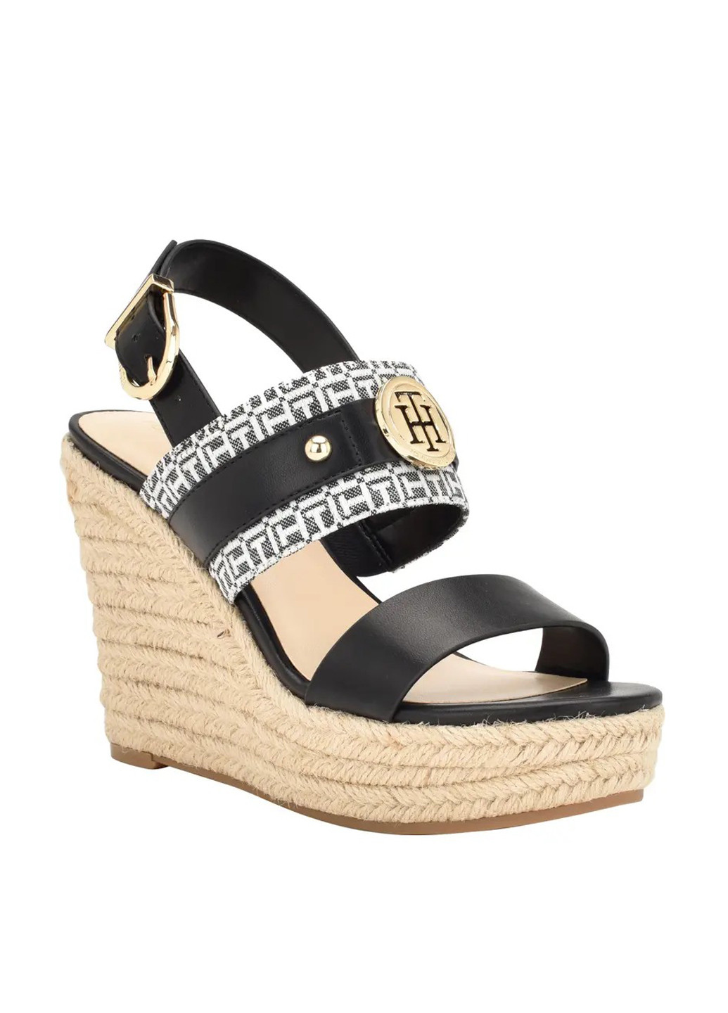 Черные босоножки Tommy Hilfiger с ремешком с заклепками, с логотипом, на плетеной подошве