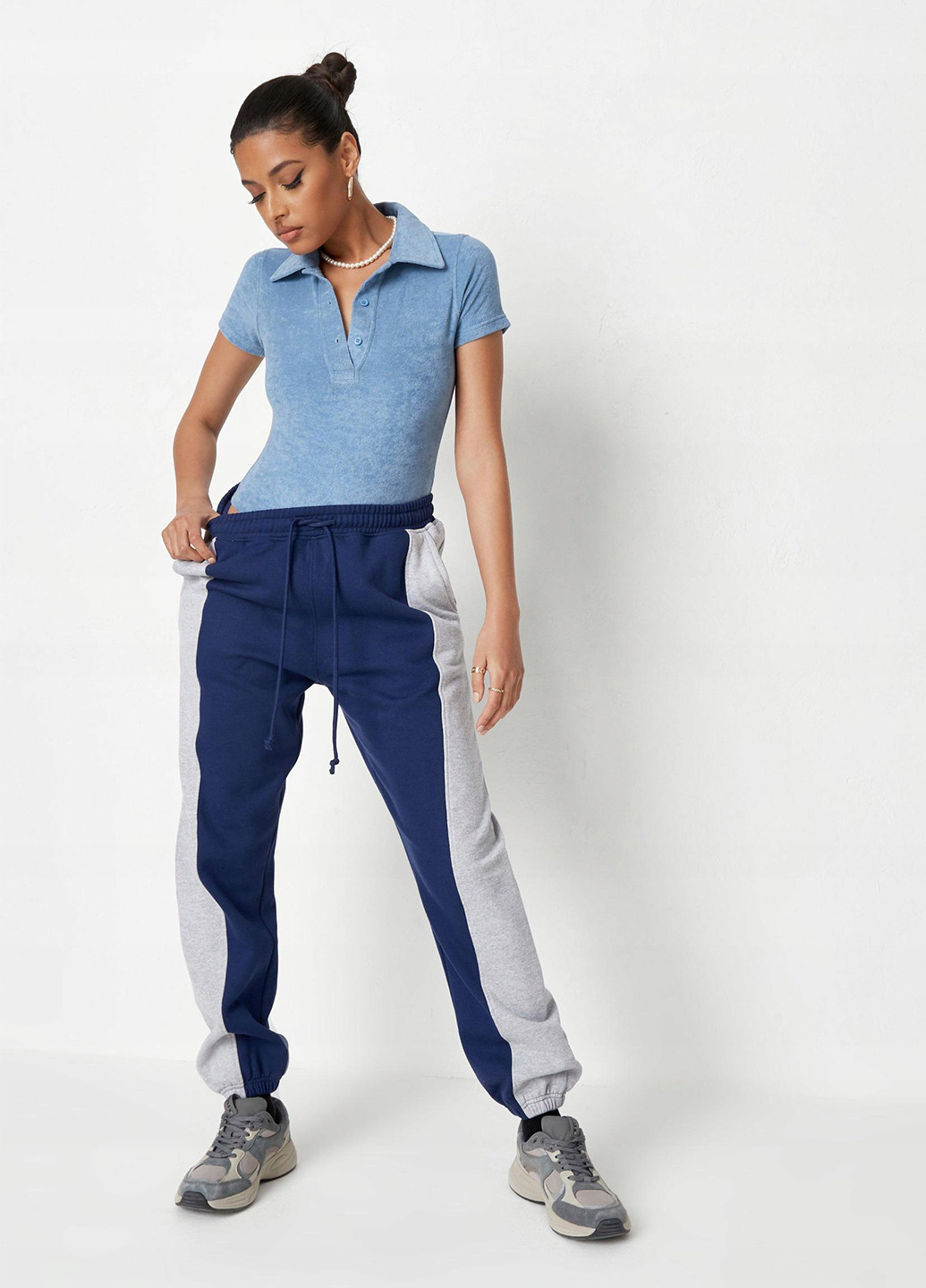 Серо-синие спортивные демисезонные джоггеры брюки Missguided