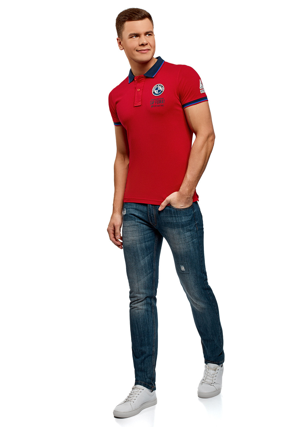 Красная футболка-поло для мужчин Oodji с надписью