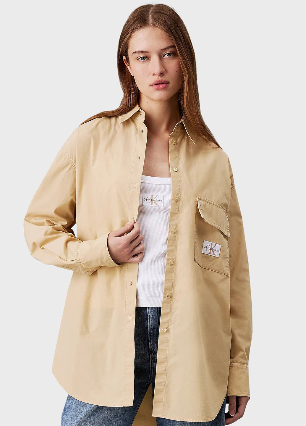 Бежевая кэжуал рубашка однотонная Calvin Klein Jeans