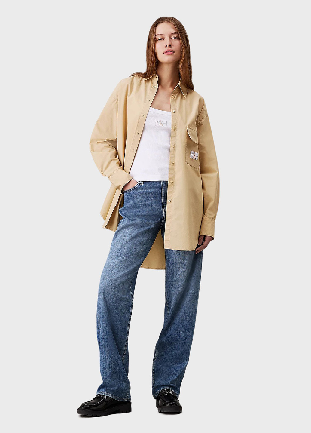 Бежевая кэжуал рубашка однотонная Calvin Klein Jeans