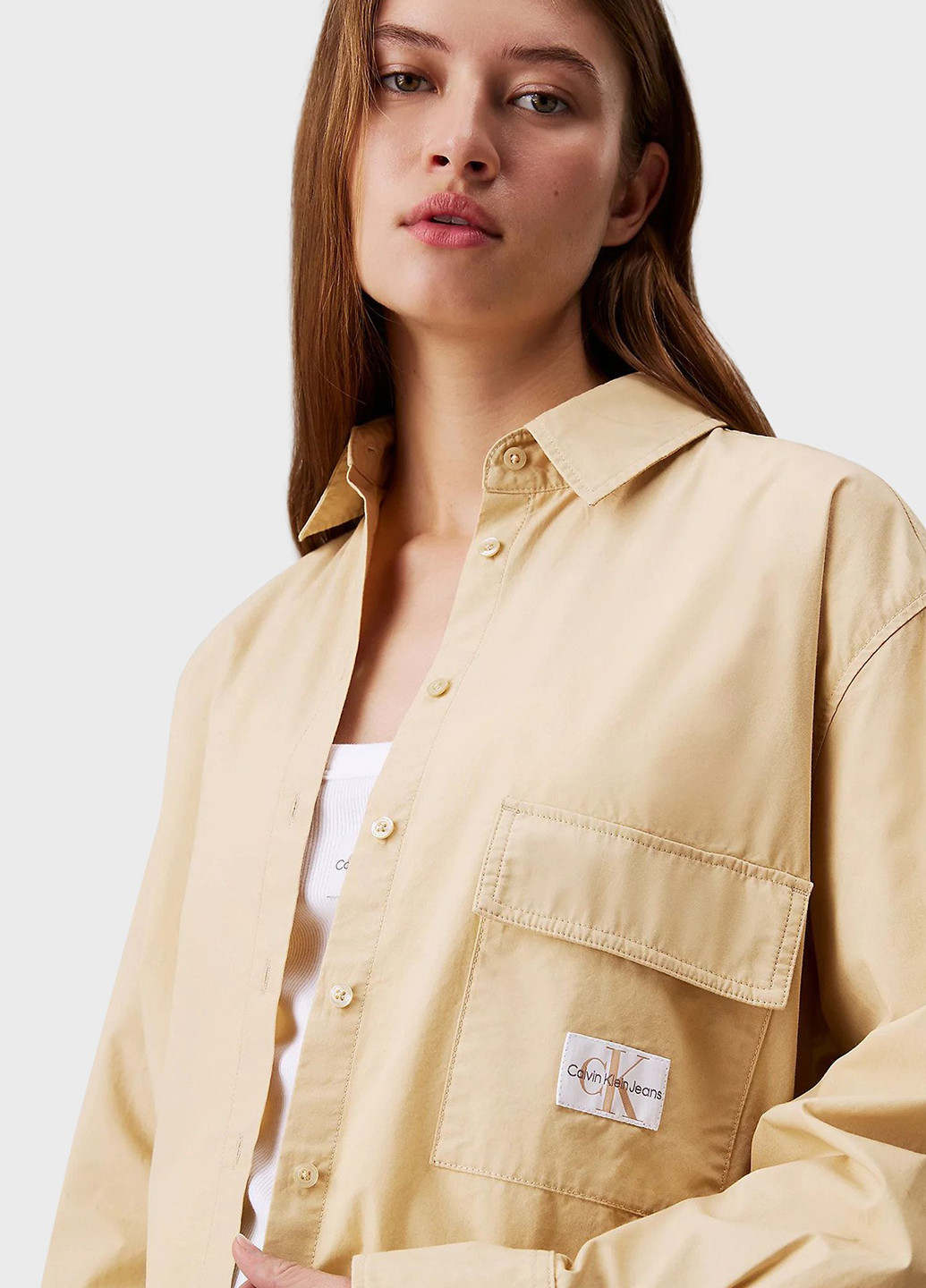 Бежевая кэжуал рубашка однотонная Calvin Klein Jeans