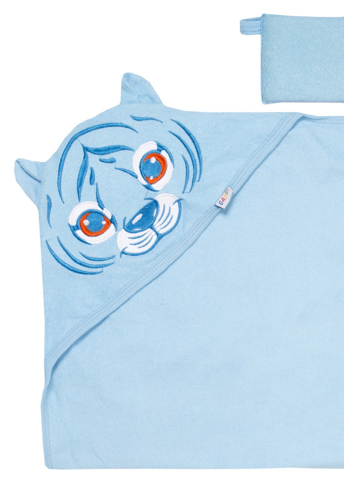 Голубой демисезонный комплект для купания малыш (полотенце+мочалка) Габби
