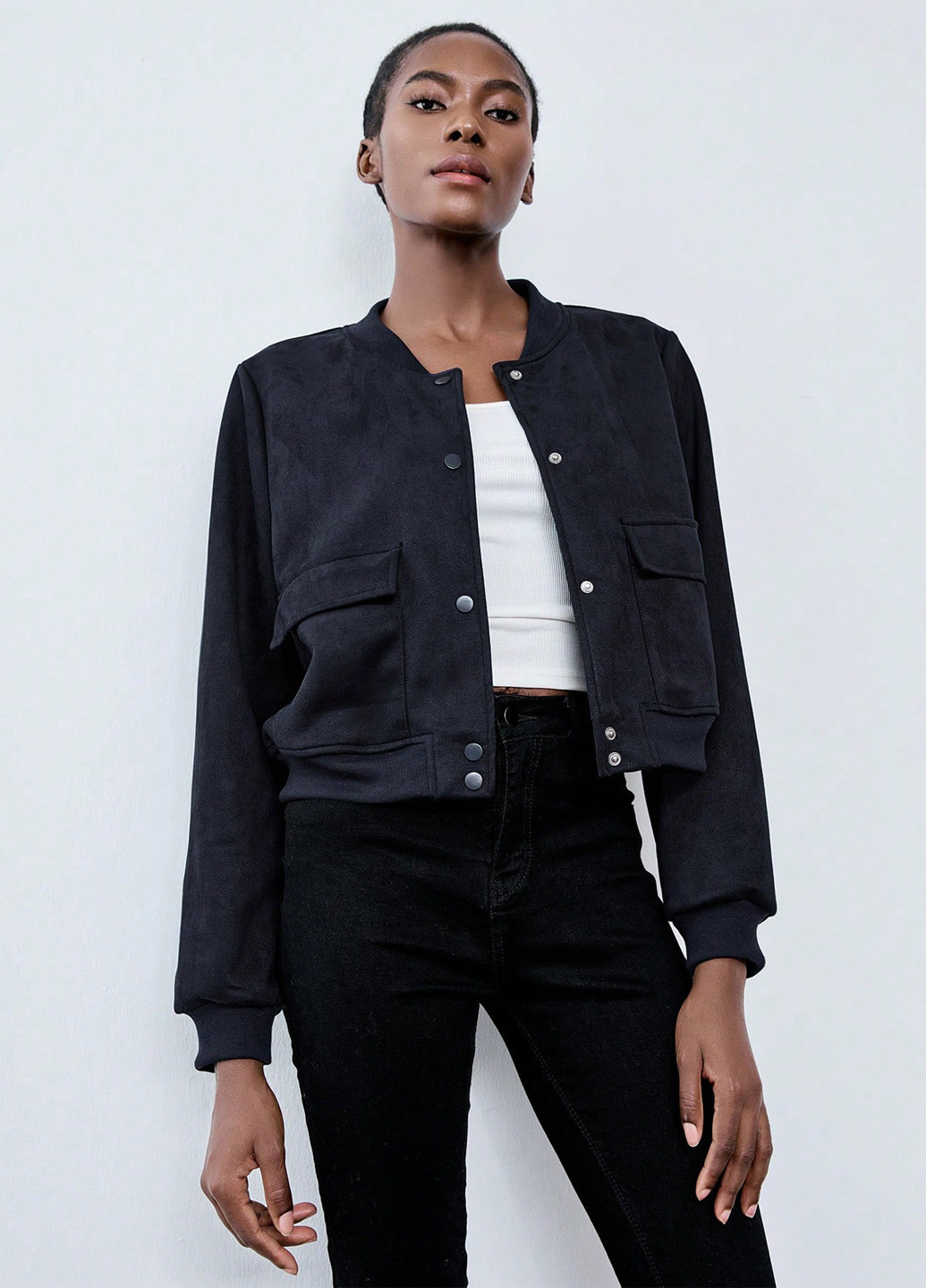 Бомбер SHEIN бейсбольный на пуговицах (366499310)