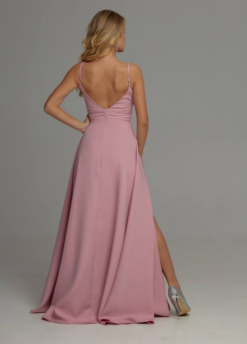 Розовое вечернее платье с юбкой-солнце, с открытой спиной, а-силуэт, на запах Wayas однотонное