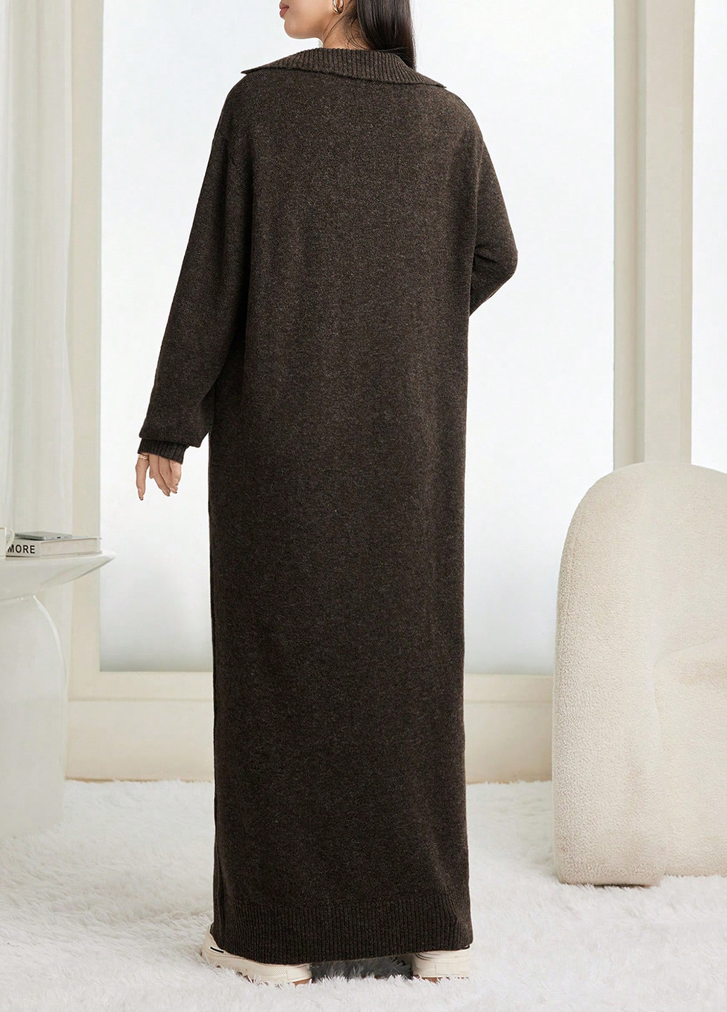 Оливковое (хаки) кэжуал платье платье-свитер SHEIN однотонное