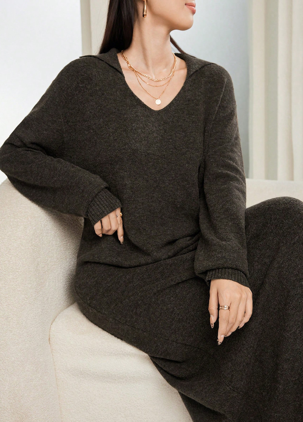 Оливковое (хаки) кэжуал платье платье-свитер SHEIN однотонное