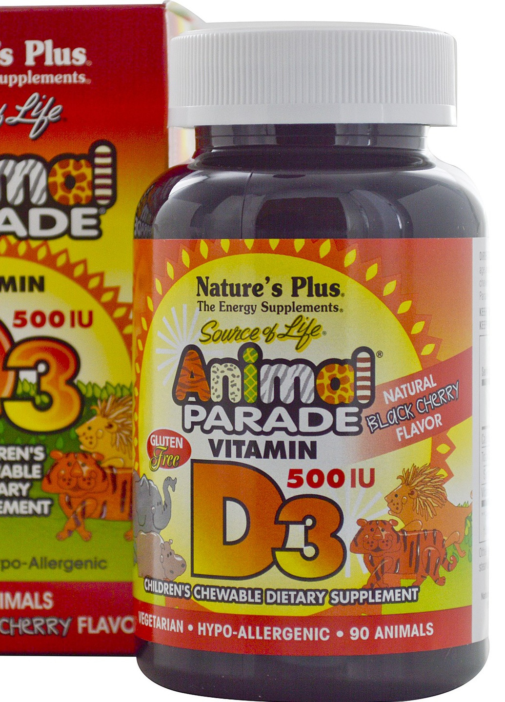Витамин D3 для Детей, Вкус Черной Вишни, Animal Parade,, 90 жевательных таблеток Natures Plus (225714582)