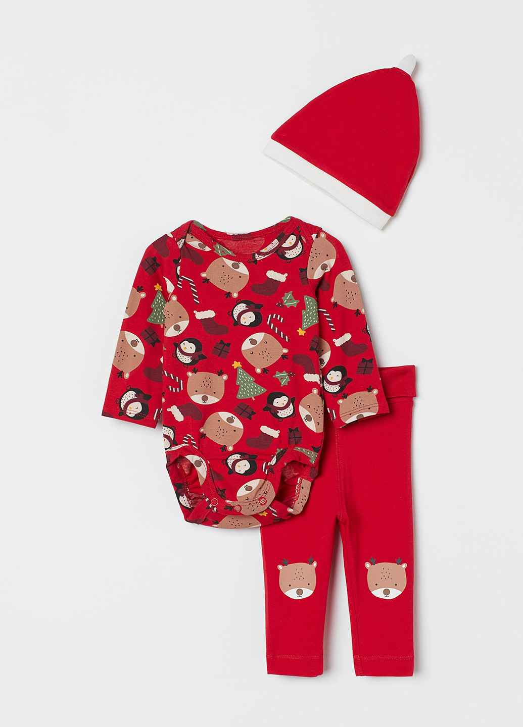 Красный зимний костюм (брюки, боди, шапка) брючный H&M