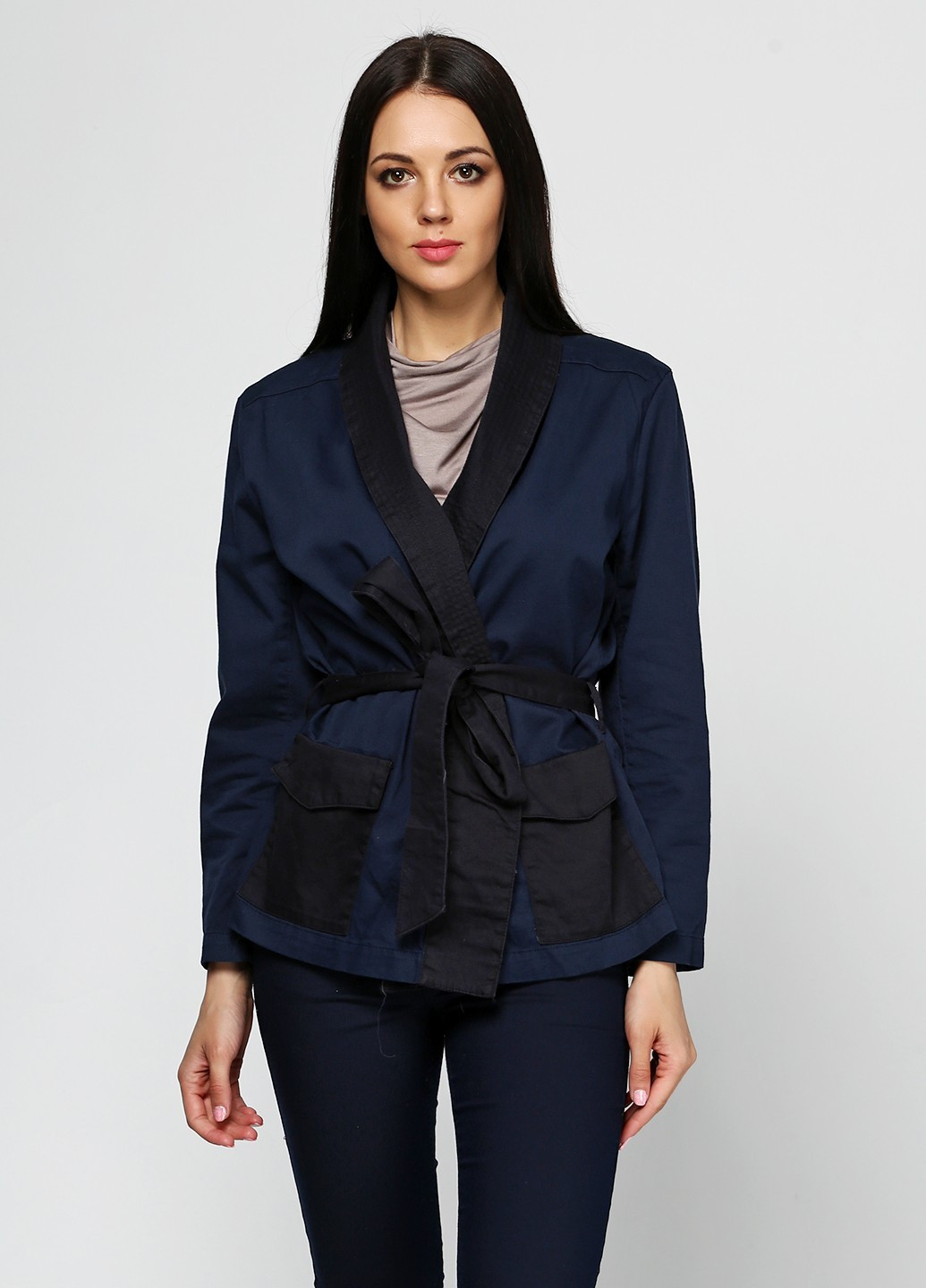Темно-синий женский жакет H&M колор блок - демисезонный