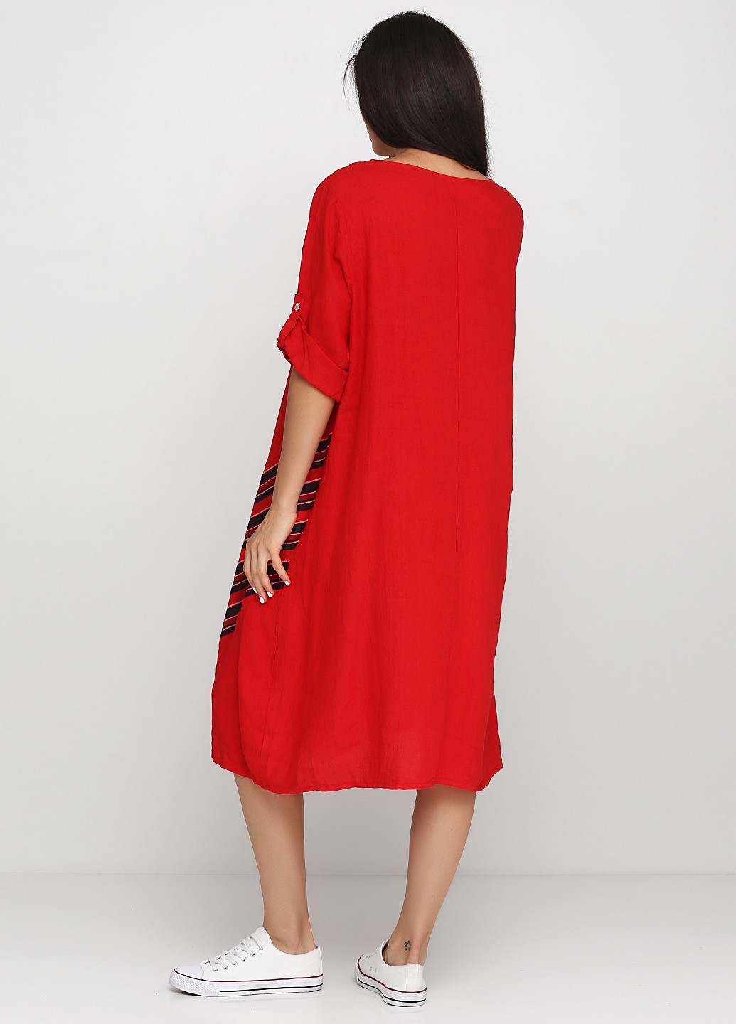 Красное кэжуал платье Puro Lino в полоску