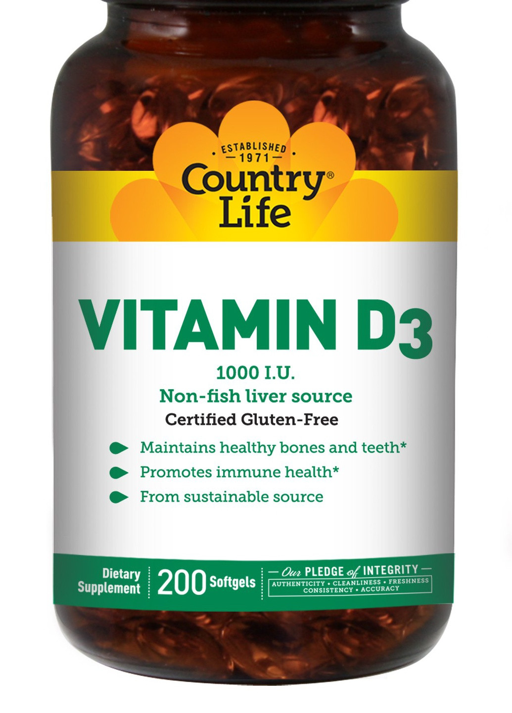 Витамин D3 Vitamin D3 1000 IU 200 Softgels Country Life (256384864)