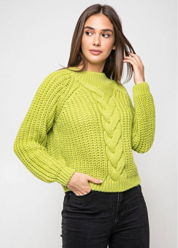 Фисташковый зимний вязаный свитер «злата» с люрексом - фисташковый Prima Fashion Knit Рост 175 см, размер 42-44