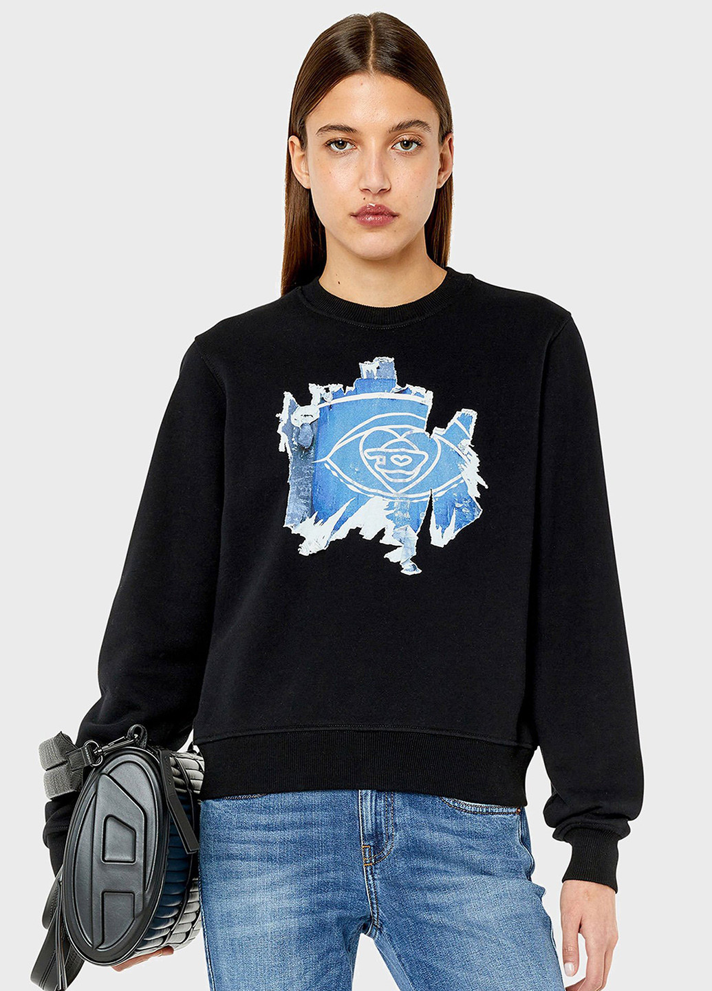 Черный свитшот Diesel рисунок без декора (328200079)