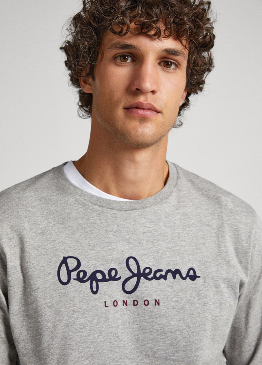 Лонгслів Pepe Jeans London логотип сірий кежуали бавовна, трикотаж