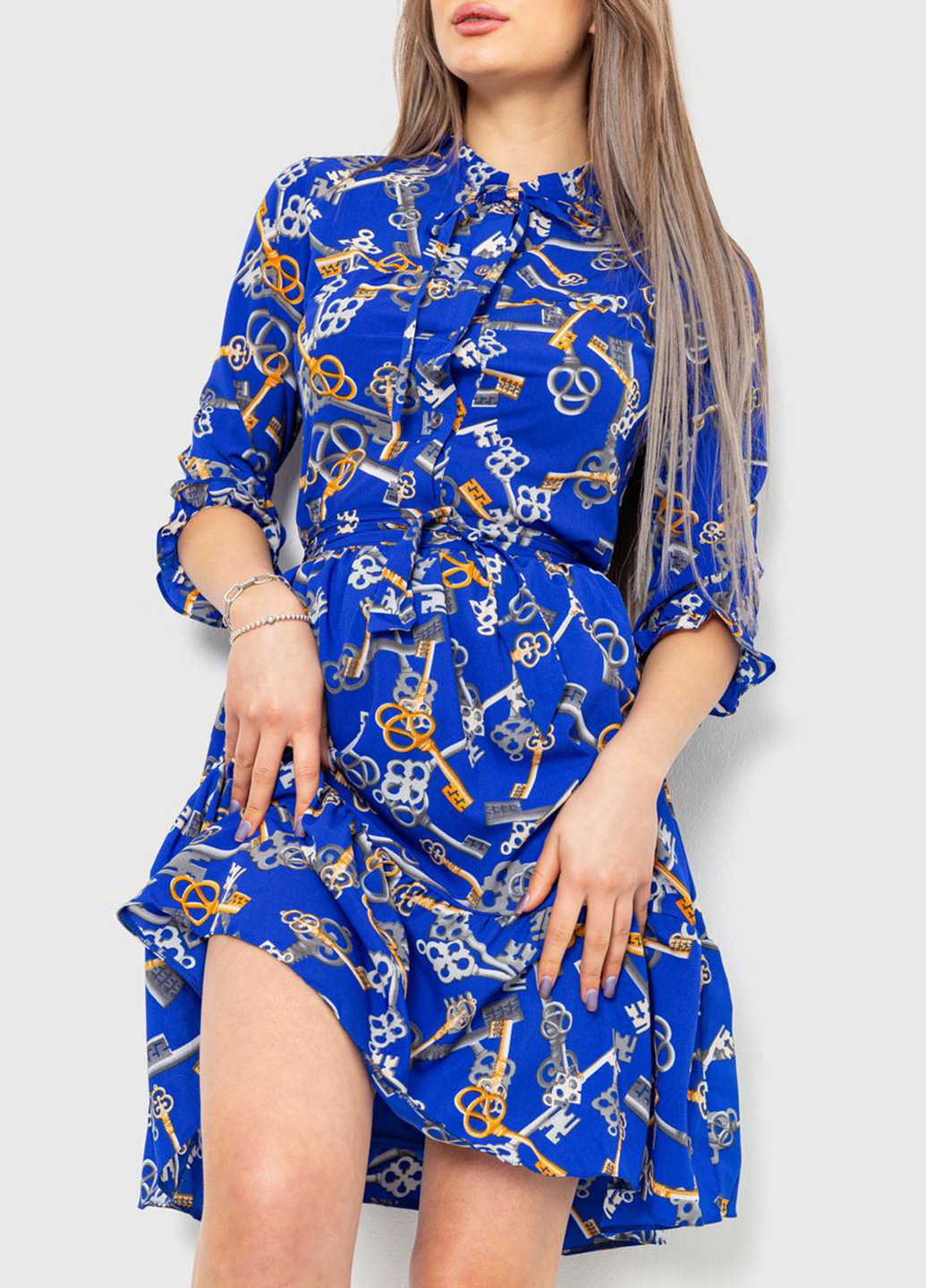 Синя кежуал сукня сорочка, кльош Ager з малюнком