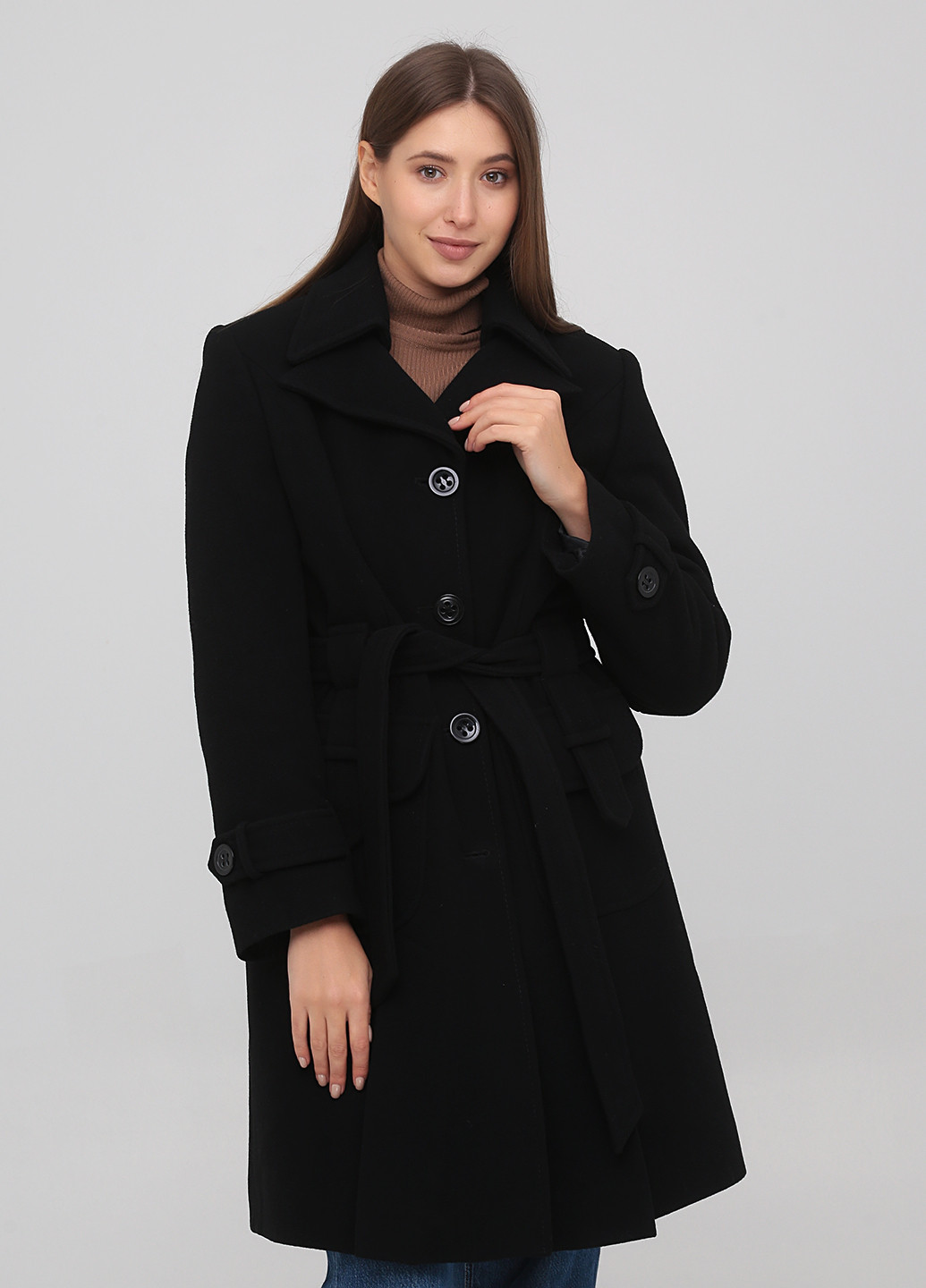 Черное зимнее Пальто однобортное Nina Vladi