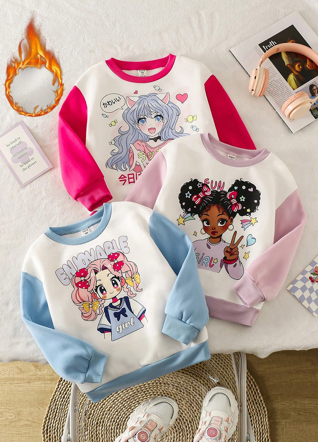 SHEIN світшот (3 шт.) малюнок комбінований кежуал поліестер