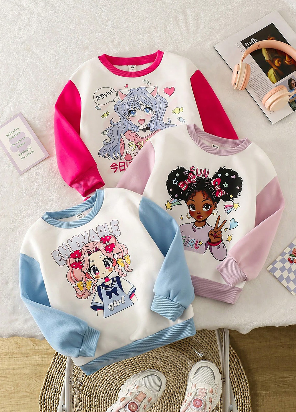 SHEIN світшот (3 шт.) малюнок комбінований кежуал поліестер