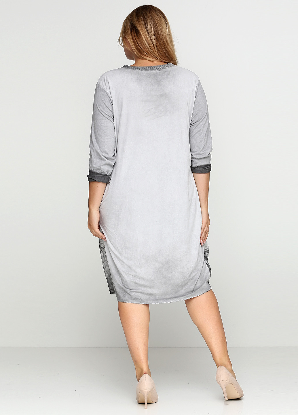 Серое кэжуал платье с длинным рукавом New Collection с абстрактным узором