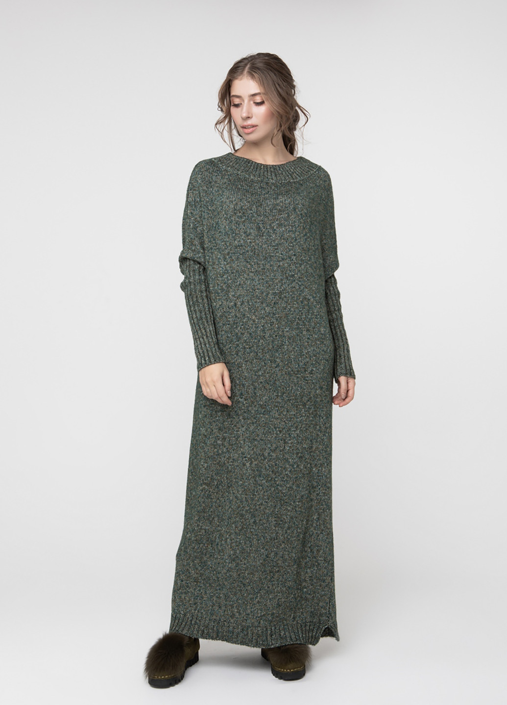 Темно-зеленое кэжуал платье оверсайз Sewel меланжевое