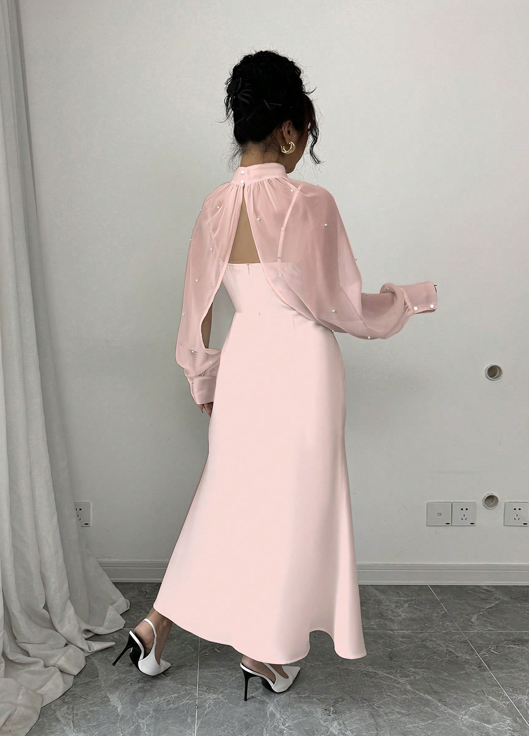 Світло-рожева вечірня, кежуал сукня а-силует SHEIN однотонна