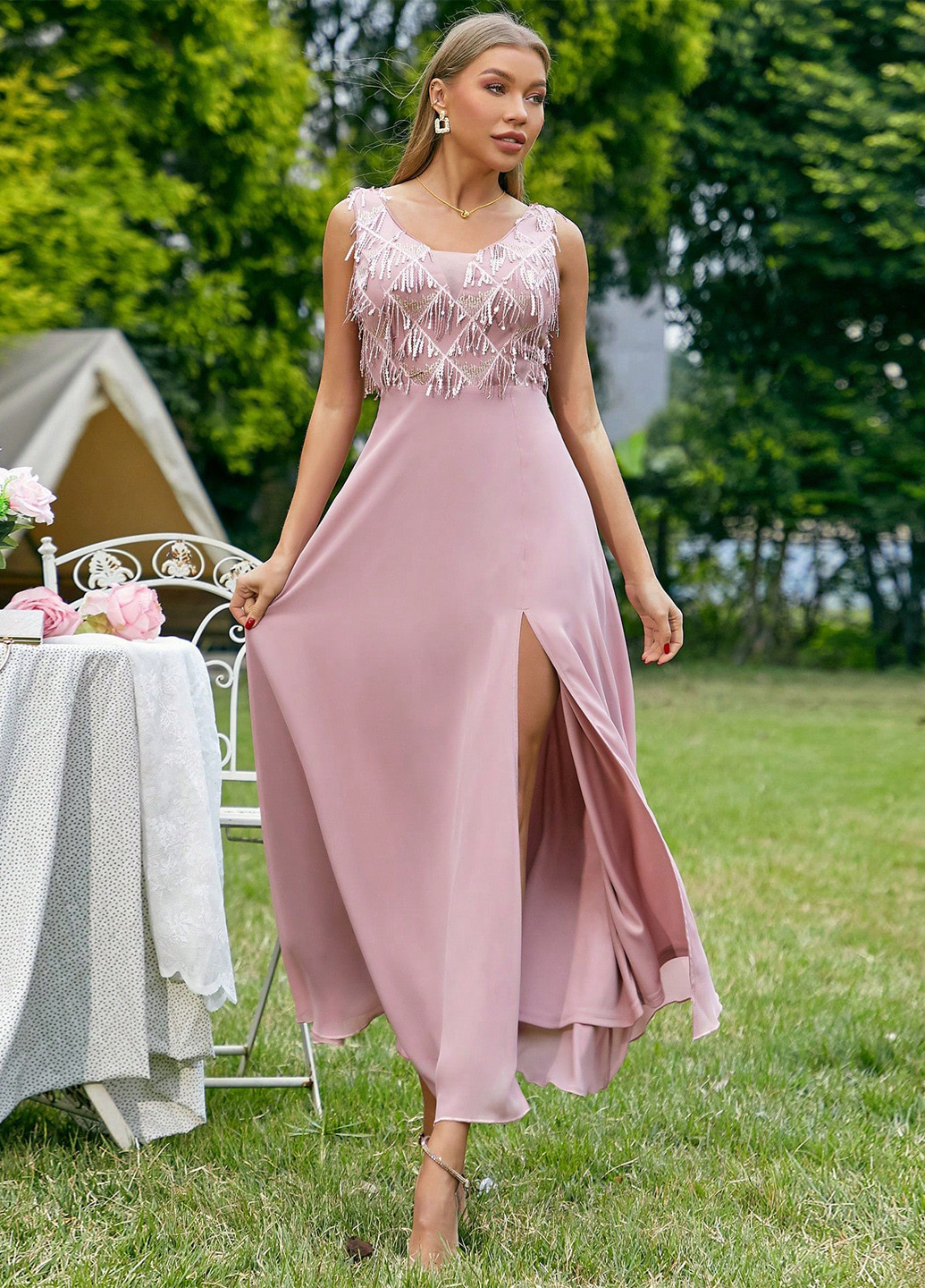 Рожева вечірня сукня а-силует SHEIN однотонна