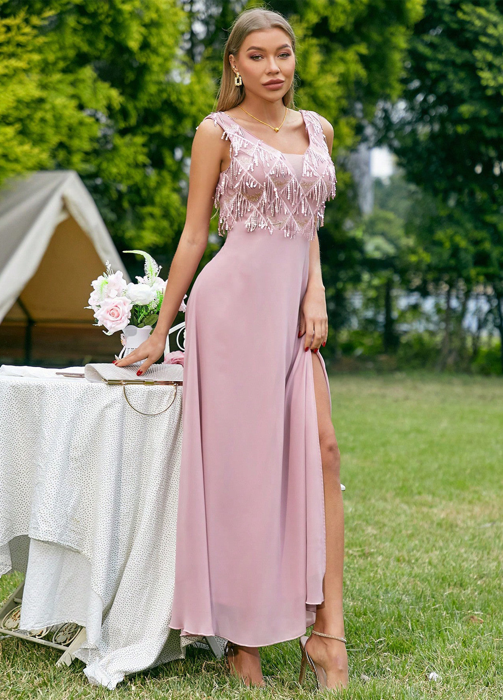 Рожева вечірня сукня а-силует SHEIN однотонна