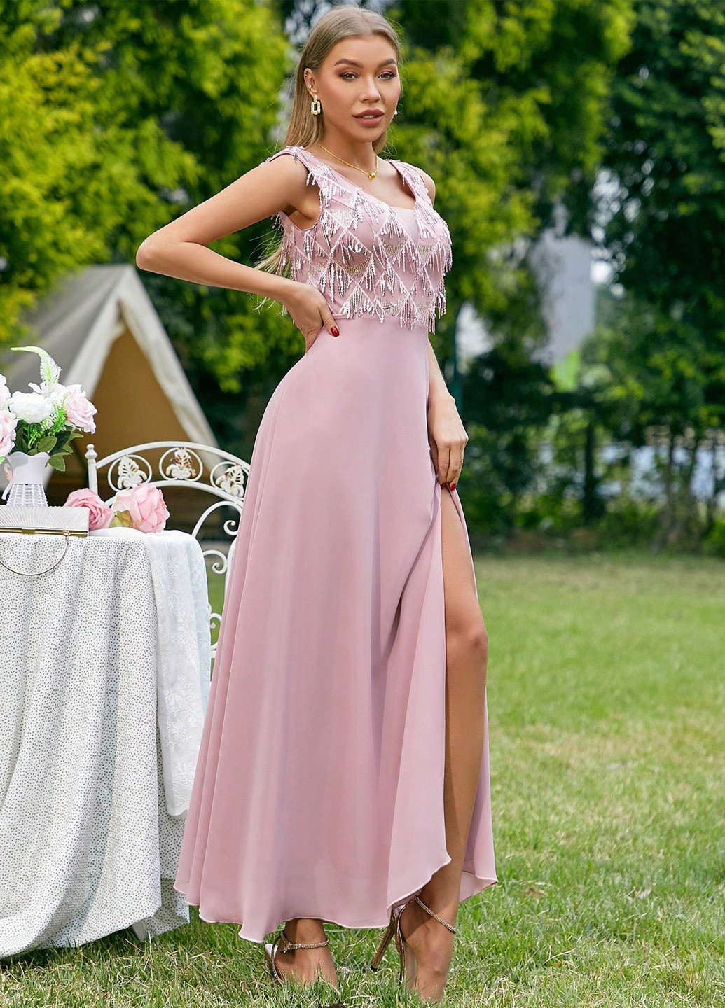 Рожева вечірня сукня а-силует SHEIN однотонна