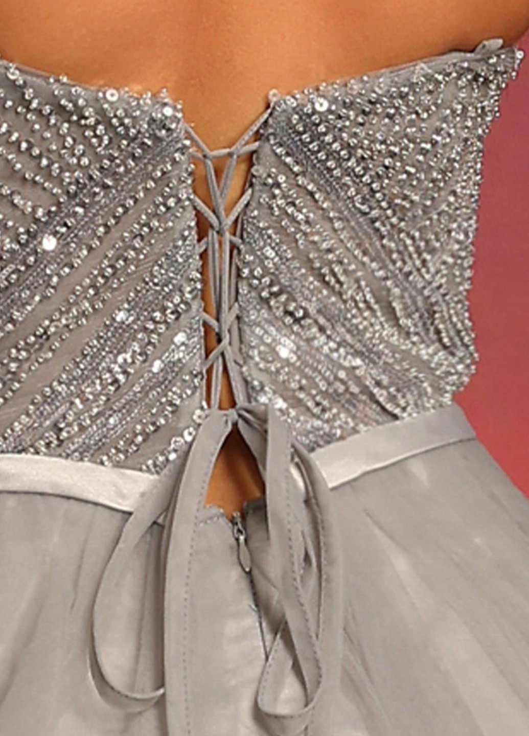 Светло-серое вечернее платье с корсетом SHEIN однотонное