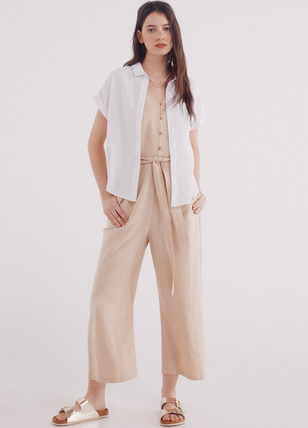 Белая кэжуал рубашка однотонная Springfield