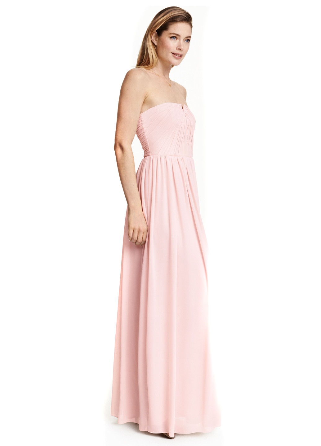 Светло-розовое вечернее платье клеш, с открытыми плечами H&M однотонное