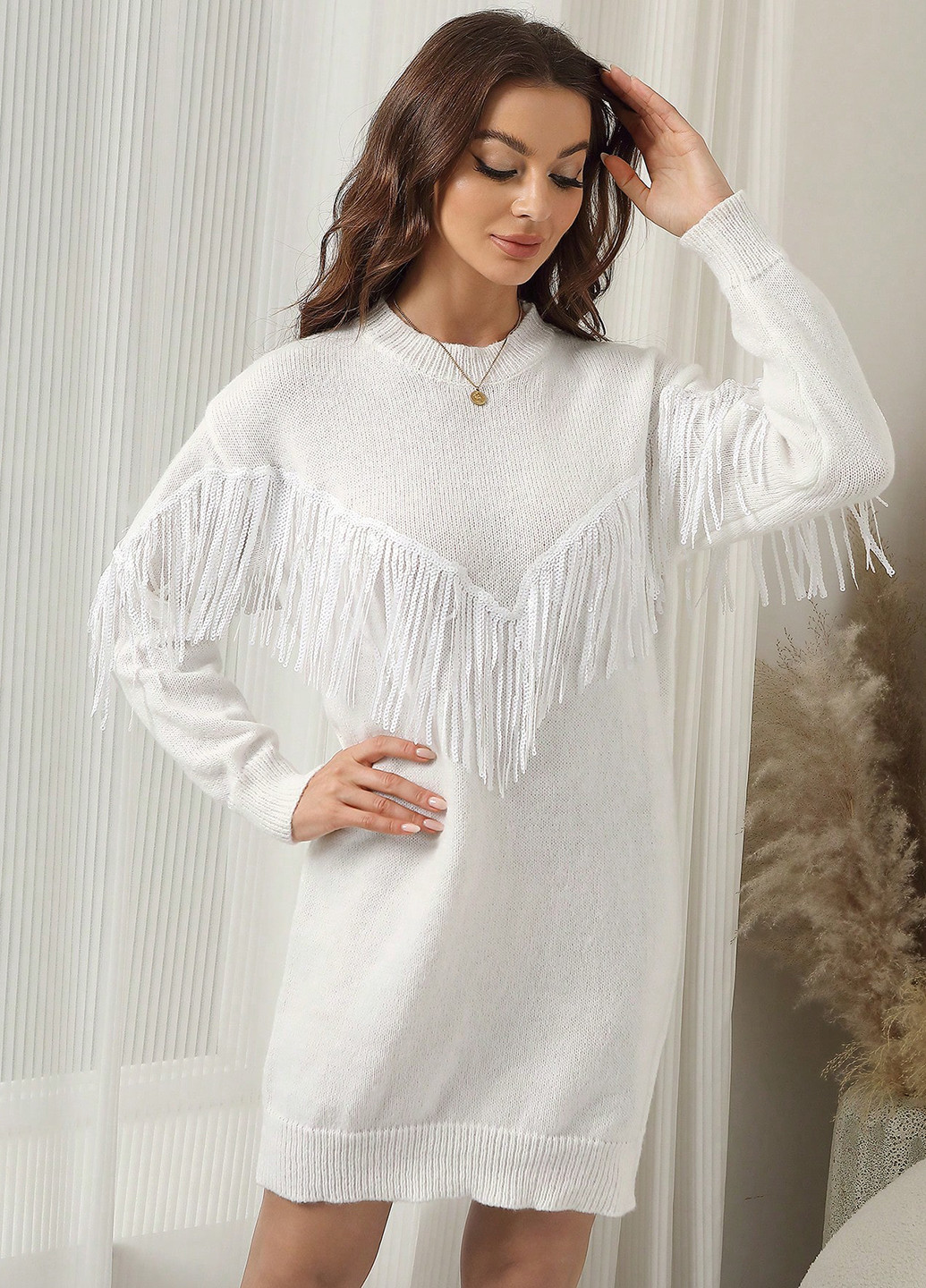 Белое кэжуал платье платье-свитер SHEIN однотонное