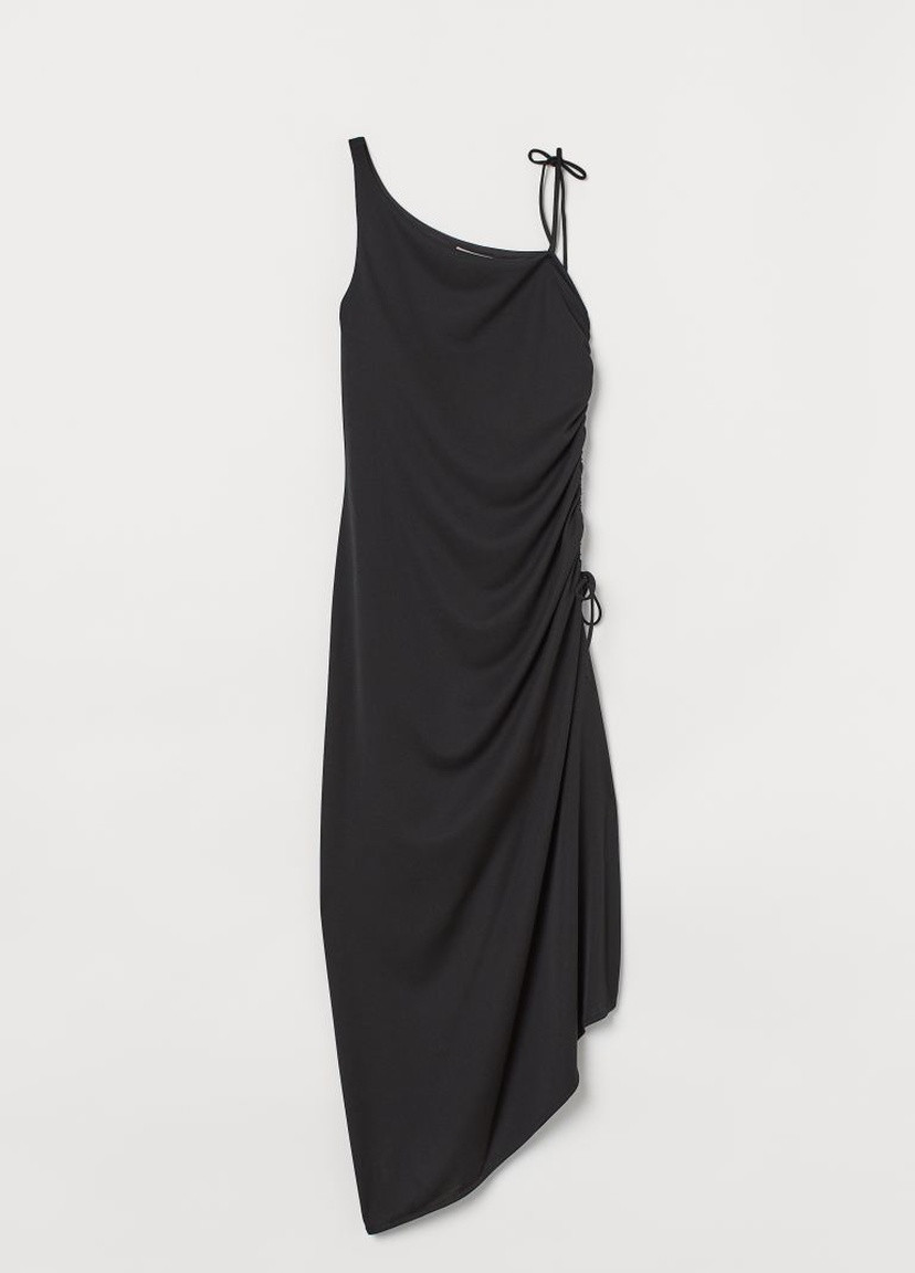 Черное кэжуал платье с драпировкой H&M однотонное