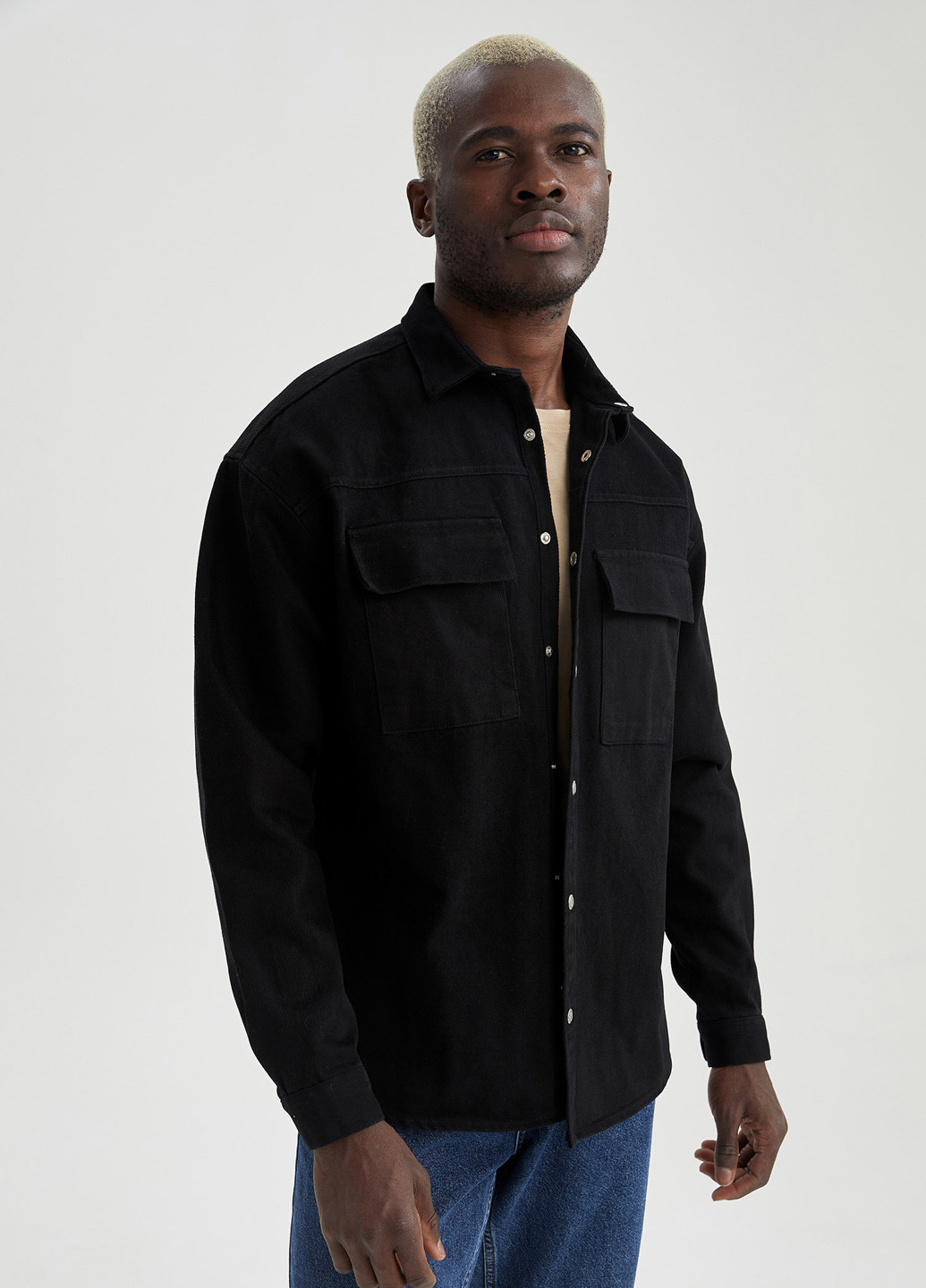 Черная джинсовая рубашка DeFacto