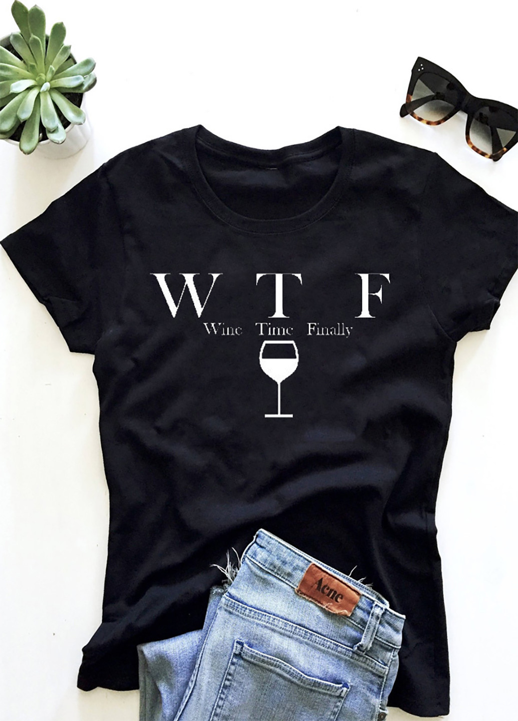 Черная демисезон футболка женская черная wine time finally Zuzu