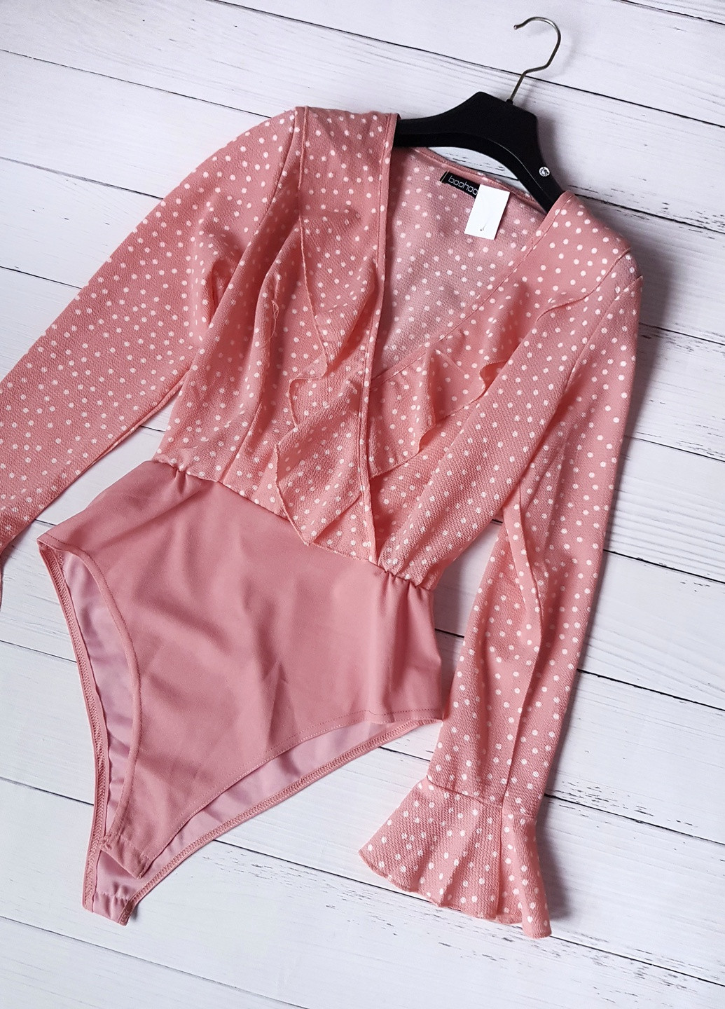 Боді-блуза в горошок Рожевий Boohoo (255614676)