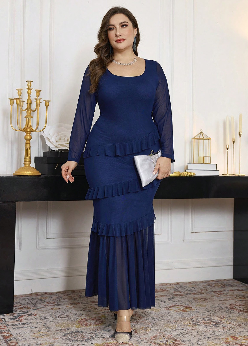 Темно-синее вечернее платье силуэтная, годе SHEIN однотонное