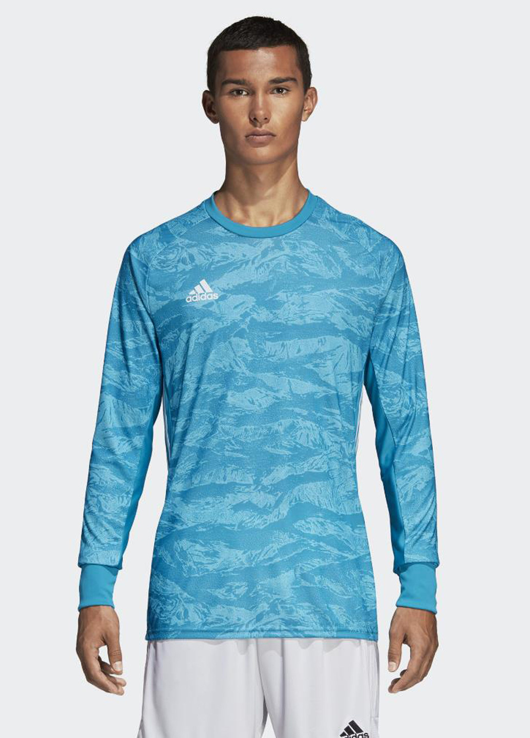 Голубой демисезонный спортивный лонгслив adidas с абстрактным узором