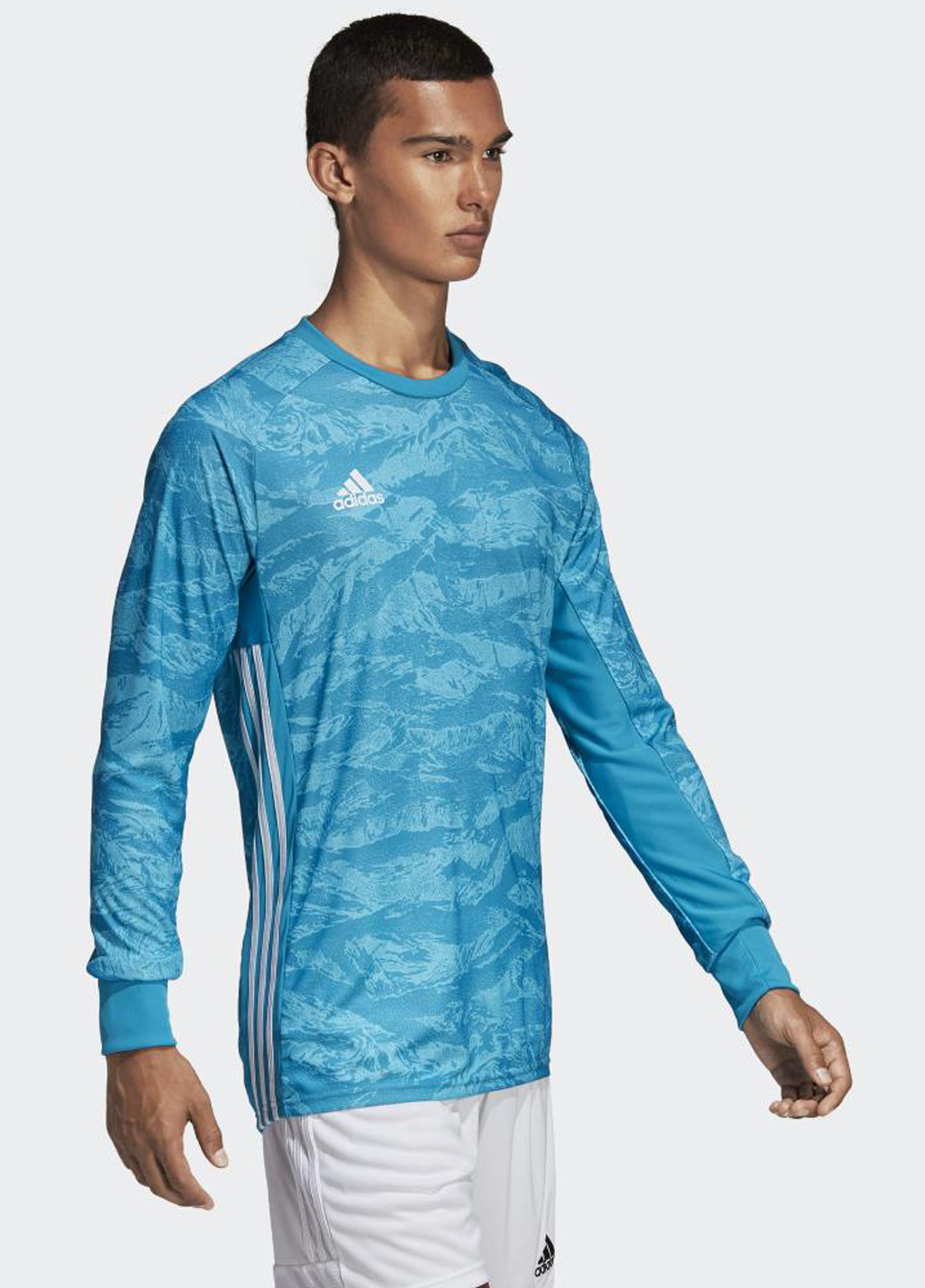 Голубой демисезонный спортивный лонгслив adidas с абстрактным узором