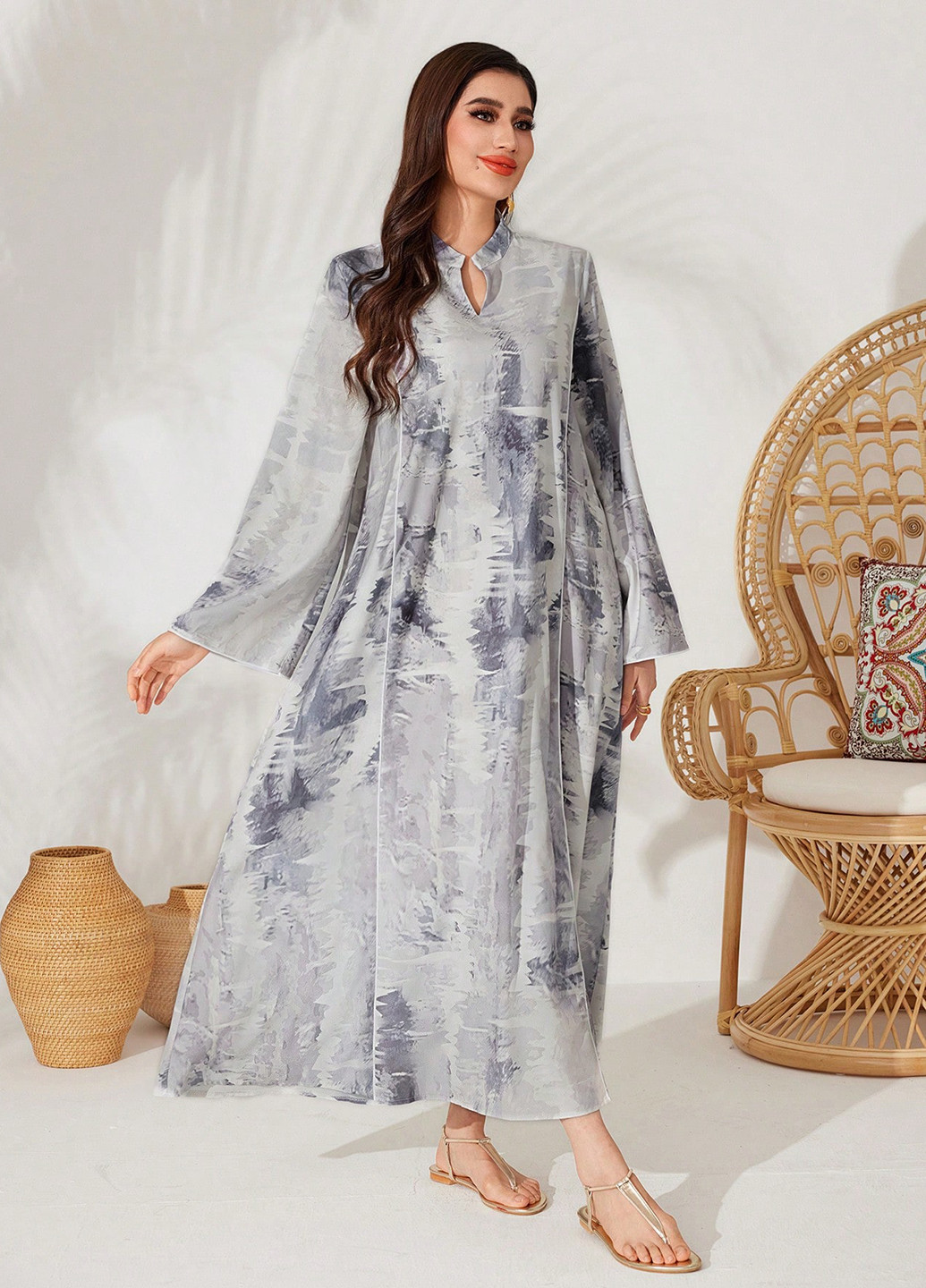 Серое кэжуал платье а-силуэт SHEIN тай-дай