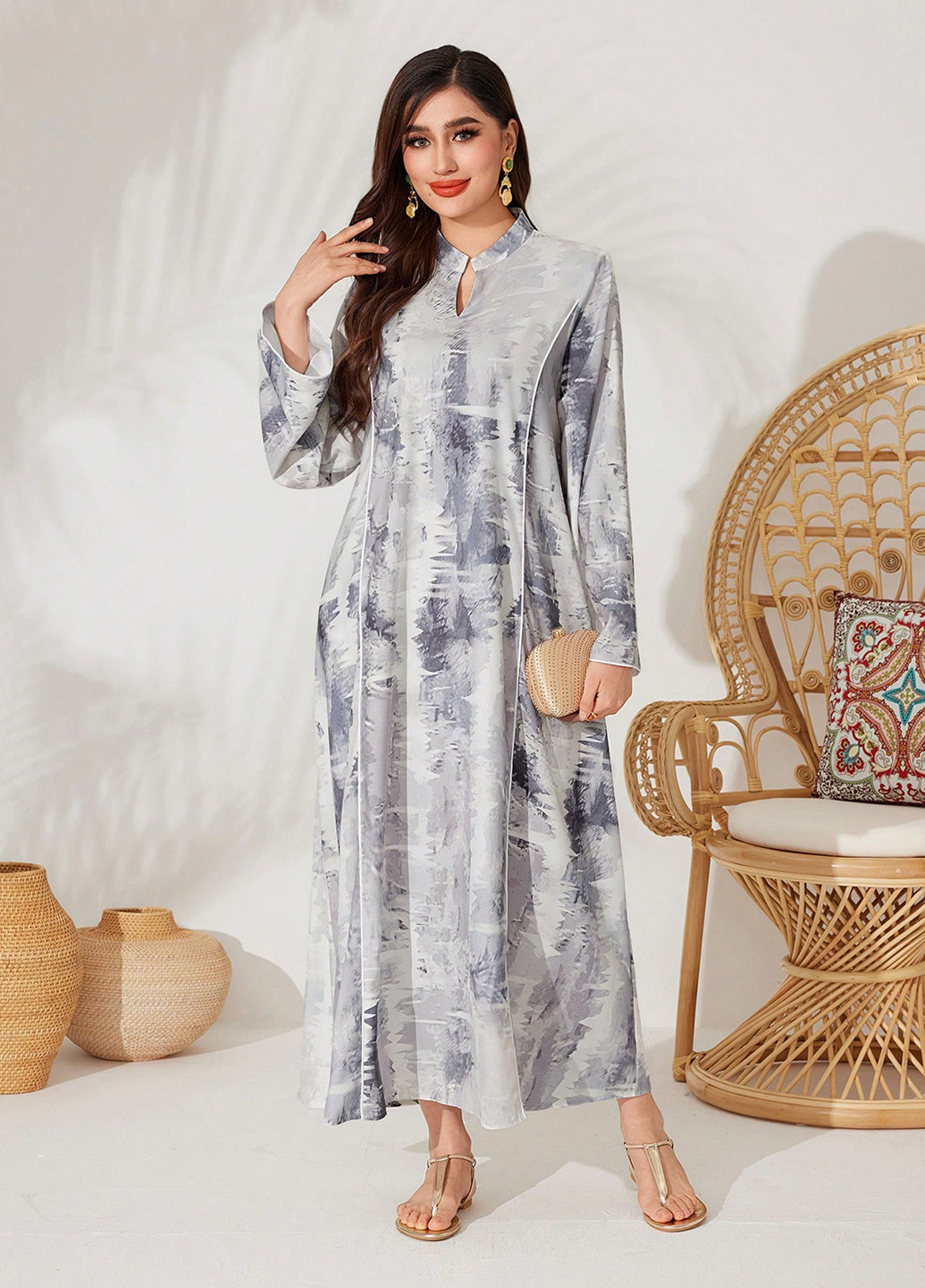 Серое кэжуал платье а-силуэт SHEIN тай-дай