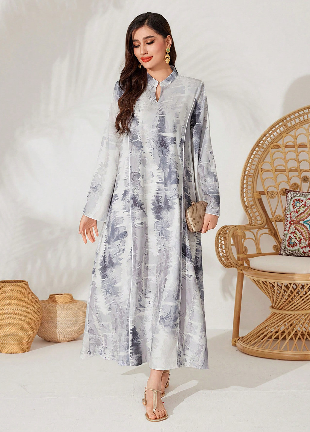 Серое кэжуал платье а-силуэт SHEIN тай-дай